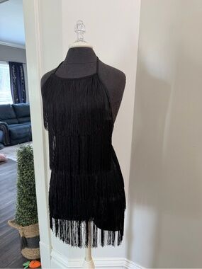 Black Fringe Halter Mini Jumper Rodeo Nashville  size XS